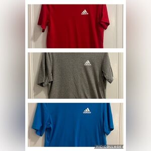 Adidas Trio: Vibrant Red, Classic Gray, Bold Blue Tees Men’s Size Small